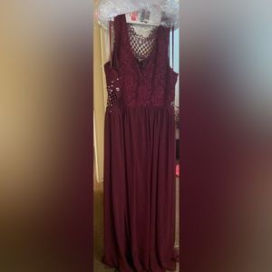 Long Burgundy Dress used one time dry, cleaned and ready to wear